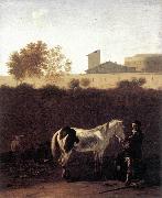 DUJARDIN, Karel, Italian Landscape with Herdsman and a Piebald Horse sg